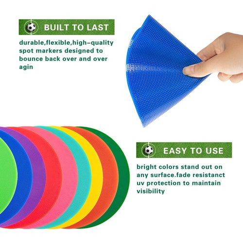 Aryjmz Spot Markers 18 Pcs 9 Inch Non Slip Rubber Floor Markers Flat Field Cones Poly Dots for Soccer Basketball Sports Speed Agility Training and Drills