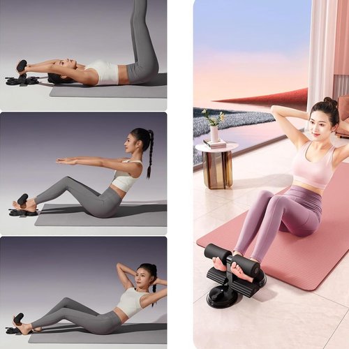 Ab Training Auxiliary Device, Double Suction Cups, Adjustable Sit up Exercise Equipment for Home, Fitness Equipment for Home & Gym (Pink,With Tension Rope)