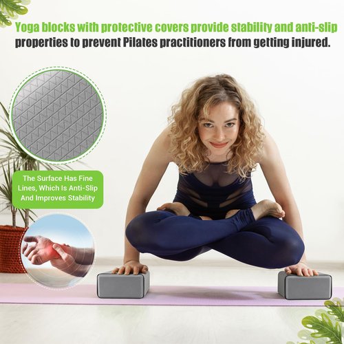 Yoga Blocks with Silicone Protective Cover, Premium EVA Foam Yoga Block for Yoga, Pilates, Meditation & Stretching, Non-Slip Lightweight Durable Bricks for Improving Poses & Balance (Gray (2 PCS), 3inch)