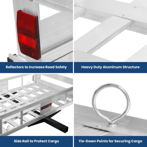 50" x 29.5" x 9" Hitch Cargo Carrier w/Ramp Foldable, 800 LBS Capacity Hitch Mount Cargo Carrier, 41.5“ Ramp, Steel Wheelchair Carrier Mobility Scooter Ramp, 2" Hitch Receiver for SUV Truck Van Car