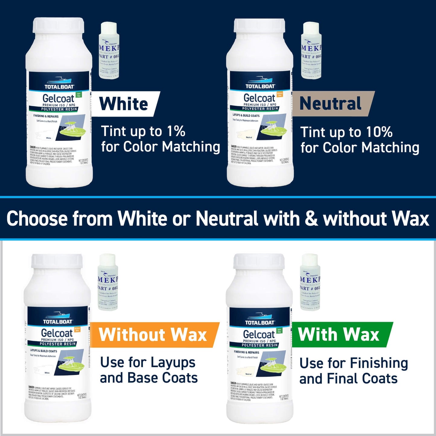 TotalBoat Marine Gelcoat for Boat Building, Repair and Composite Coatings (Neutral, Quart No Wax)
