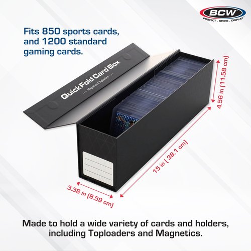 BCW QuickFold Card Storage Boxes – 3 Pack | Fits Toploaders & Sleeved Cards | Magnetic Closure | Foldable Cardboard Organizer