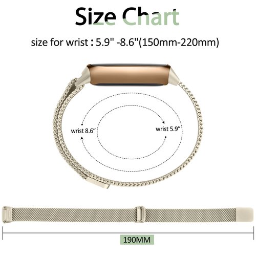 Vanjua Metal Band Compatible with Fitbit Luxe , Stainless Steel Mesh Loop Adjustable Wristband Replacement Strap For Special Edition Fitness Tracker Women Men (Champagne Gold)