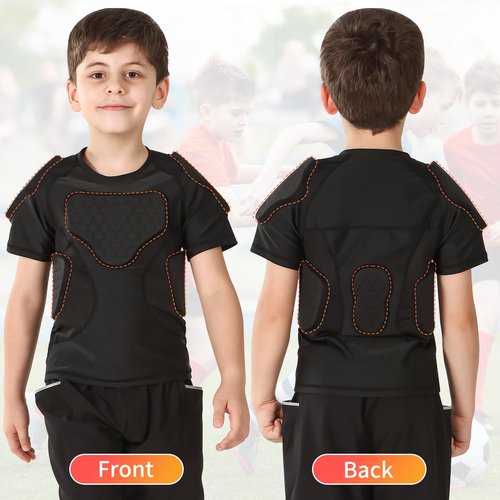 Youth Padded Compression Shirt, Football Padded Shirt, Chest Rib Protector with 6-Pad for Sports Football Baseball Lacrosse Rugby