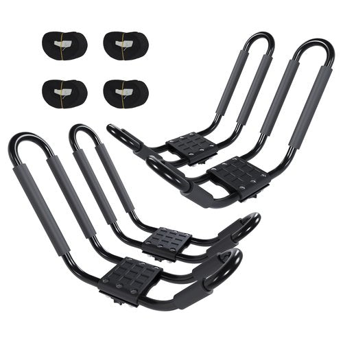 ECOTRIC Kayak Roof Rack J-Bar Rack HD Universal Kayak Carrier Holder Canoe Boat Surf Ski Board Roof Top Mounted on Crossbar for Car SUV Truck Set of 4