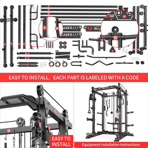 Power Cages Multi-Purpose Squat Rack with Cable Crossover System, Matching Weight Bench, Olympic Barbell Weight Set for Garage and Home Gyms (Black, L02-Power Cage+Weight Bench+Cast lron 308LBS)