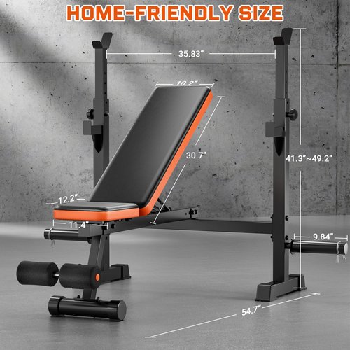 Fostoy Weight Bench Set, 770lbs Bench Press Rack, Adjustable Weight Benches for Home Gym, Olympic Workout Bench for Full Body Fitness, Flat Incline Bench With Removable Foot Catch