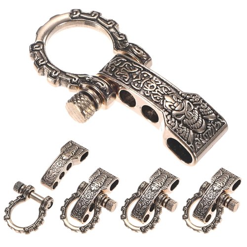 TIXIPEM Paracord Bracelet Shackle Buckle [5PCS] - Adjustable Metal Pattern Bow Shackle Use for Survival Bracelets Belt & Outdoor Rope - [Ancient Gold-Round Head] Screw Pin Anchor Buckles
