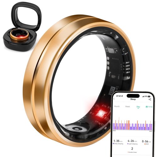 Dkeof Smart Ring Fitness Tracker for Women Men - Waterproof Health Rings for Sleep Tracker, Heart and Blood Oxygen Monitor, Fitness Ring for Family Care,Step and Burned Calories Counter(7#)