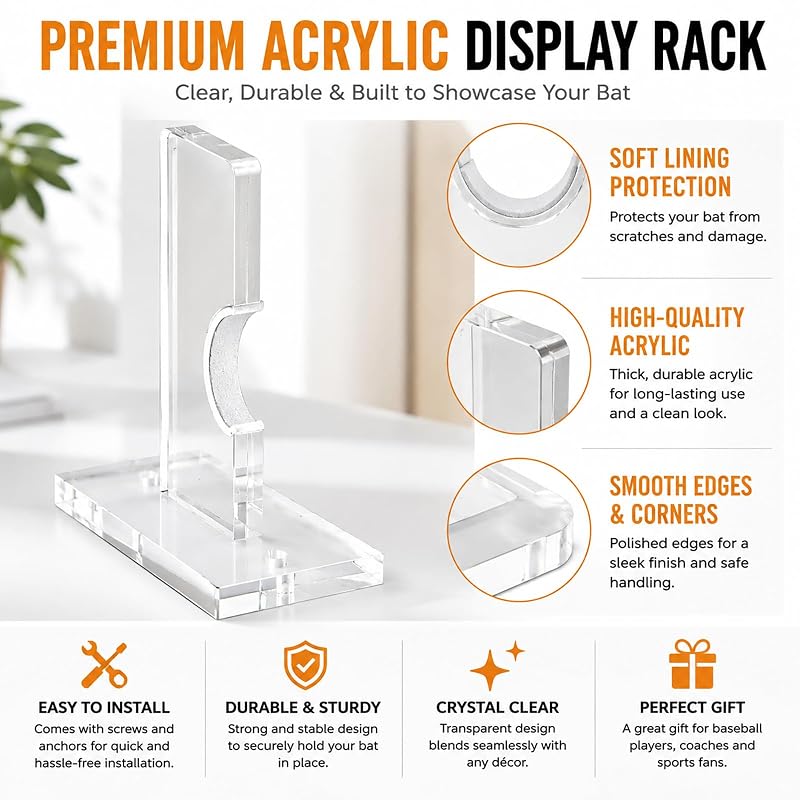 Acrylic Black Baseball Bat Display Box Wall Mount - Includes 2 Units, Easy Install