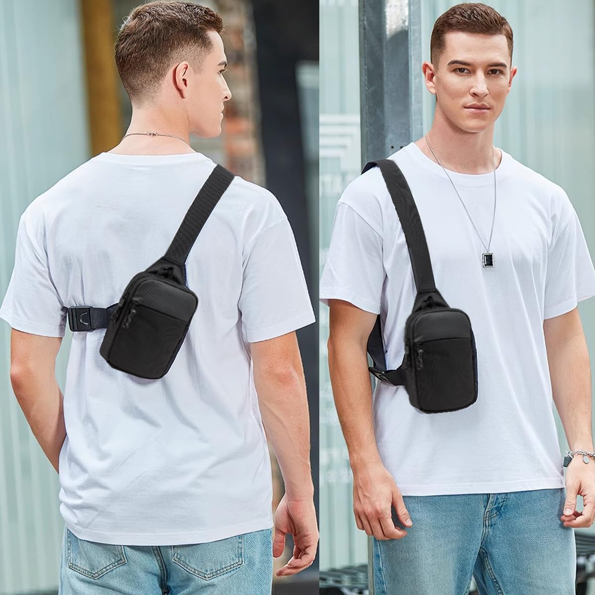 Vpoofree Mini Anti Theft Sling Bag for Men and Women, Small Crossbody Sling Backpack Fanny Pack Chest Bag for Travel Sport Running Hiking