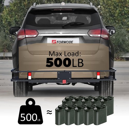 FORWODE 60x24x6 Hitch Cargo Carrier for 2 Inch Receiver, 500LB Capacity Hitch Mount Cargo Rack Carrier, Folding Hitch Cargo Basket with Antirust Coat