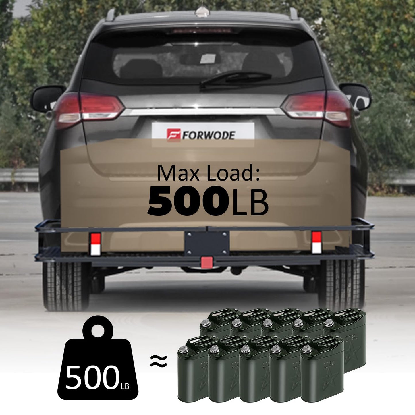 FORWODE 60x20x6 Hitch Cargo Carrier for 2 Inch Receiver, 500LB Capacity Hitch Mount Cargo Rack Carrier, Folding Hitch Cargo Basket with Antirust Coat