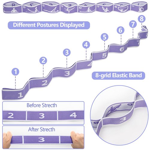 Faswin 4 Pcs Stretch Strap for Kids, Dance Training Elastic Band for Children Gymnastics, Stretch Bands Yoga Stretching Straps, Multi-Loop Numbered Exercise Band for Ballet Cheerleading, 8 Loops