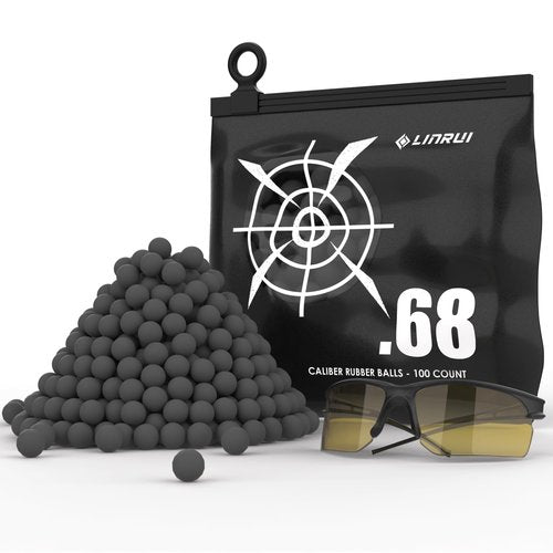 LinRui 100ct .68 Cal Paintballs for Reusable Training and Less Lethal Self Defense Balls, Paintballs .68 Caliber Ammo Rubber Projectile Fit for Byrna SD/T4E HDR/Paintball Guns （Goggle Included）