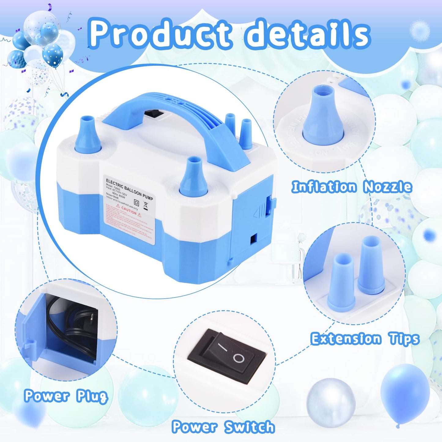 Electric Balloon Pump,Portable Electric Balloon Blower Machine Balloon Air Pump Dual Nozzle,for Birthday Shower Balloons Party Decorations