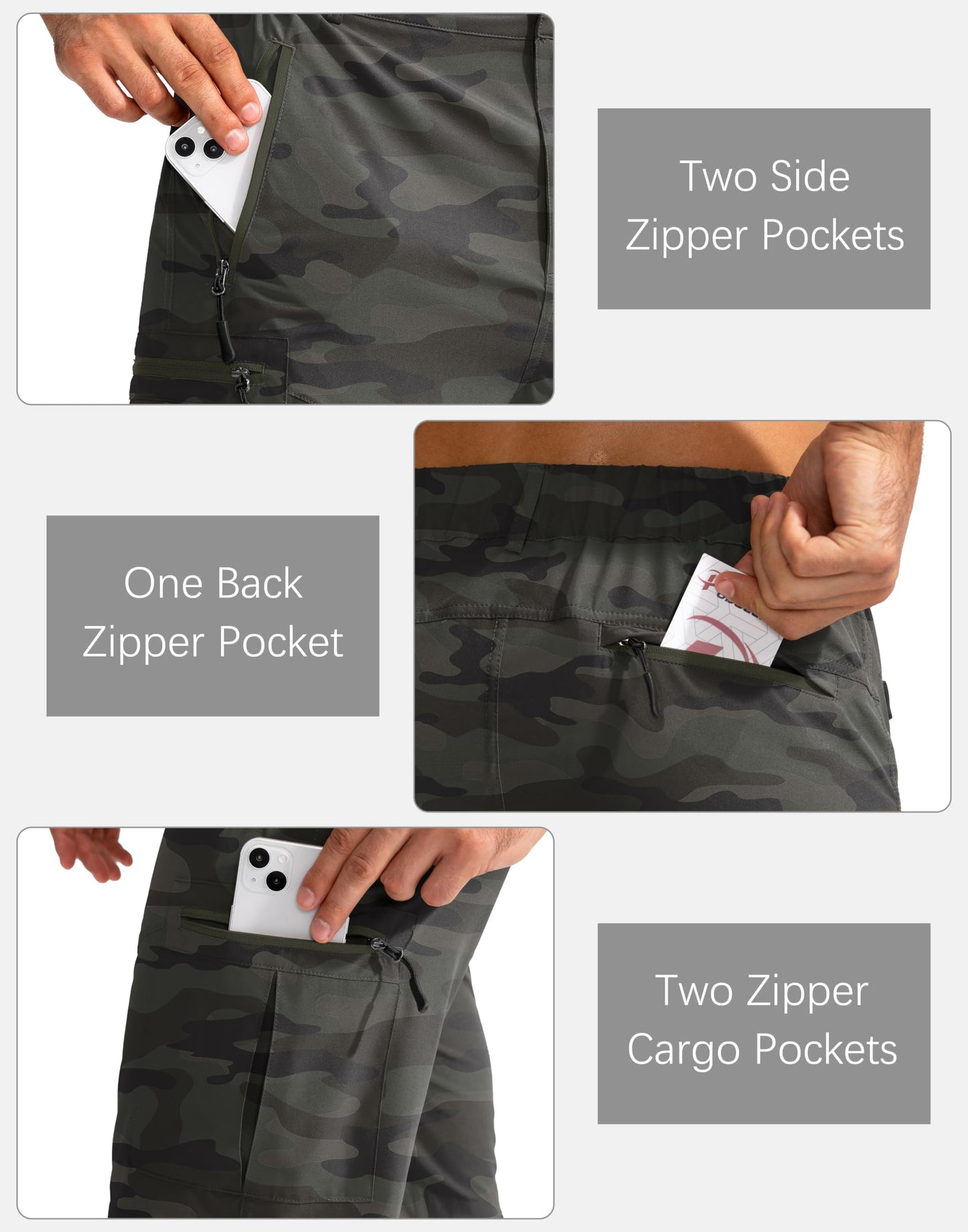 Pudolla Men's Hiking Cargo Shorts 9" Lightweight Outdoor Work Shorts for Men Travel Golf Camping Casual with 5 Zipper Pockets(Green Camo Large)