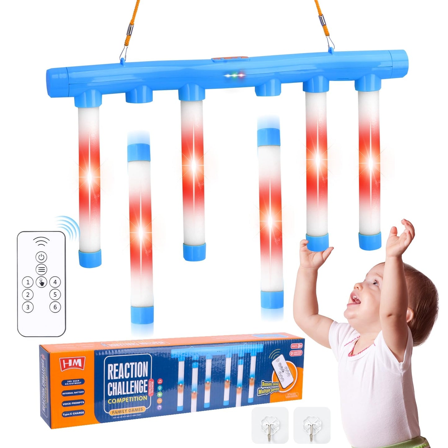 OCES Reflex Stick Game, Reflex Light-Up Sticks Reaction Training Hand Speed Challenge Game, Upgrade Hand Eye Coordination Training Toy Remote Control 3 Adjustable Speed (Light-Up Blue)