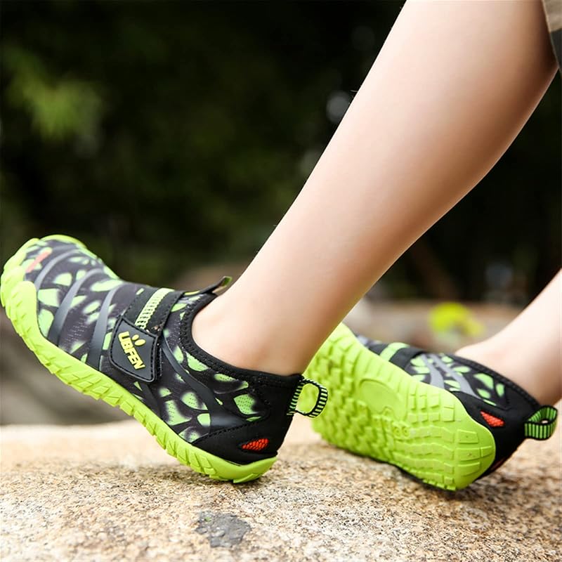 UBFEN Kids Water Shoes - Quick-Dry Aqua Socks for Boys & Girls, Green+2 Big Kid