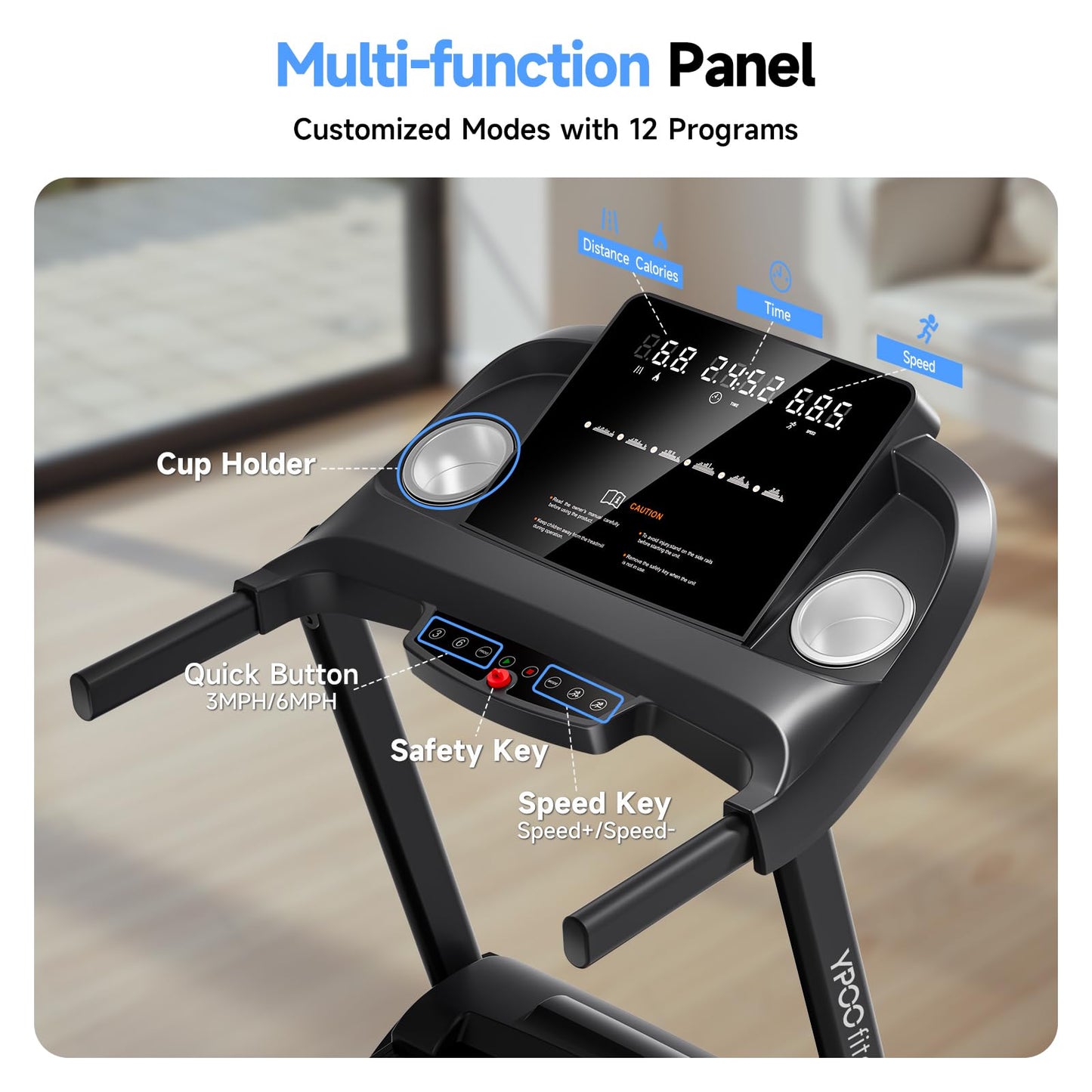 YPOO Treadmills for Home with Incline, Auto Foldable Running Treadmills, 8.0 MPH Walking Pad Treadmill with Bluetooth, 300 lbs Weight Capacity Quiet