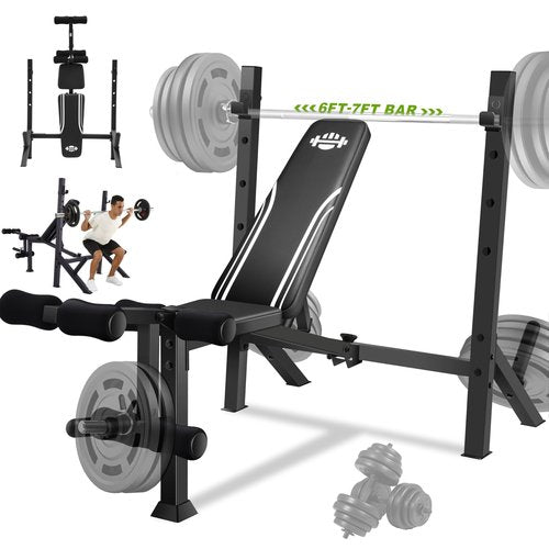 ANCHEER 900LBS Olympic Weight Bench Set with Squat Rack Adjustable Bench Press Bench with Leg Extension & Leg Curl, Incline Decline Flat Foldable Workout Bench for Home Gym(US Stock)