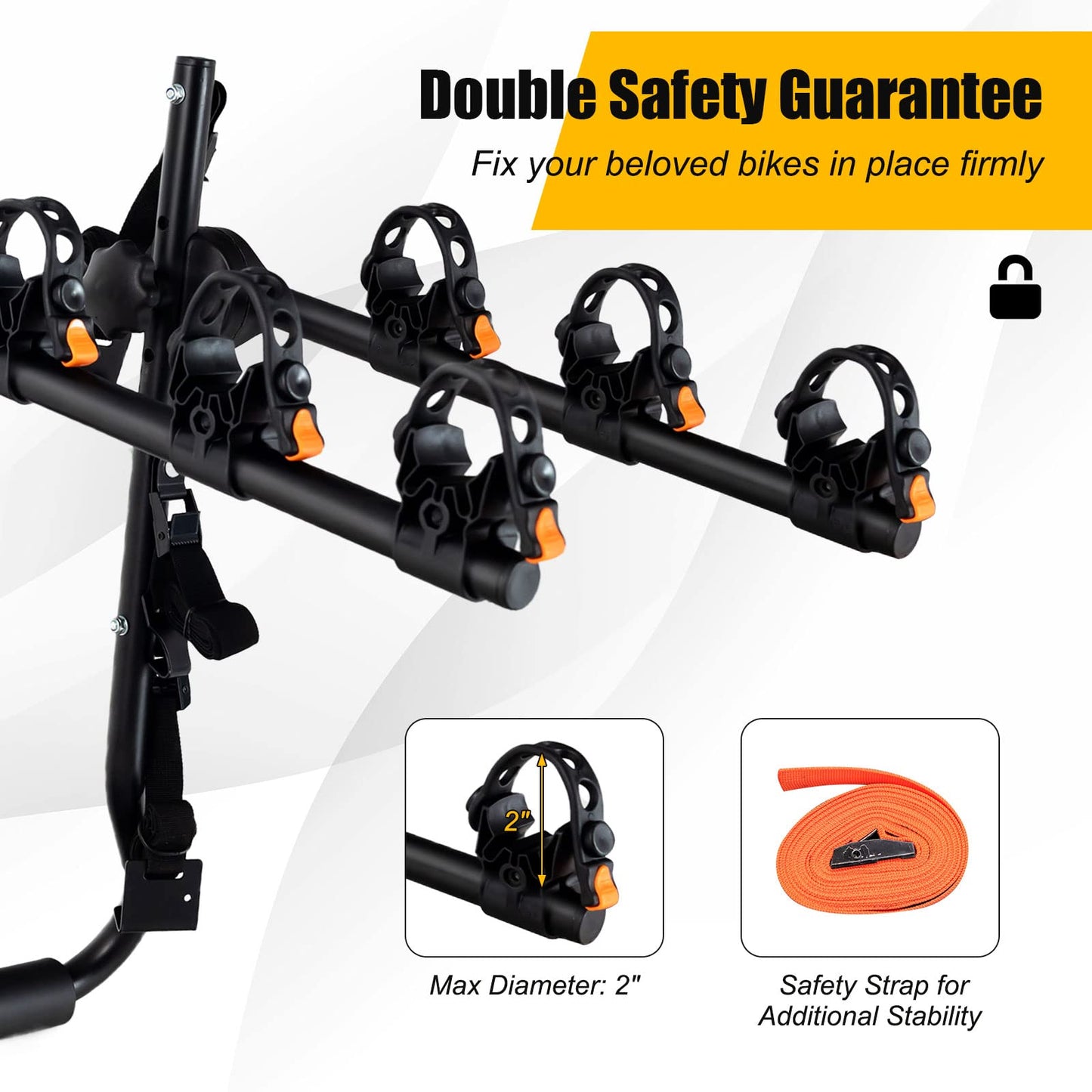 GYMAX Bike Rack, Trunk Mounted 3 Hitch Rack with 2”Receiver & Double Safety Guarantee, Folding Heavy Duty Adjustable Bicycle for Cars, Trucks, SUV's and Minivans Black