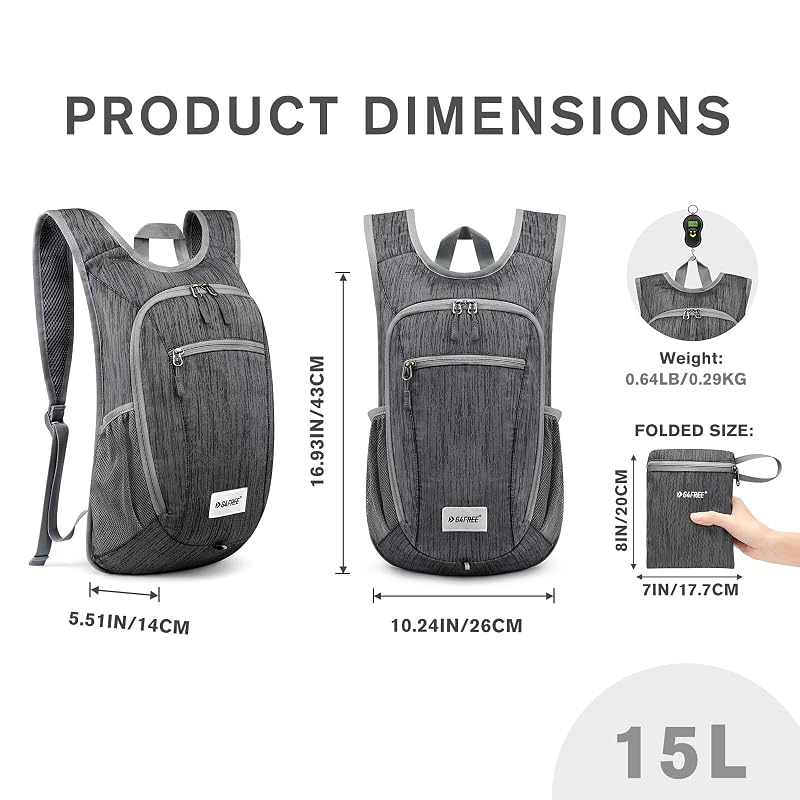 G4Free 10L/15L Foldable Hiking Backpack - Black 15L Variation