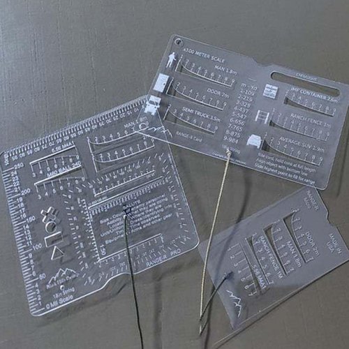 Range Finder Card, Range-R Card, Flexible Rangefinder Card with 6 Reticles, Slide Rule Tool for Hunting and Long-Range Shooting (Three Piece Set)