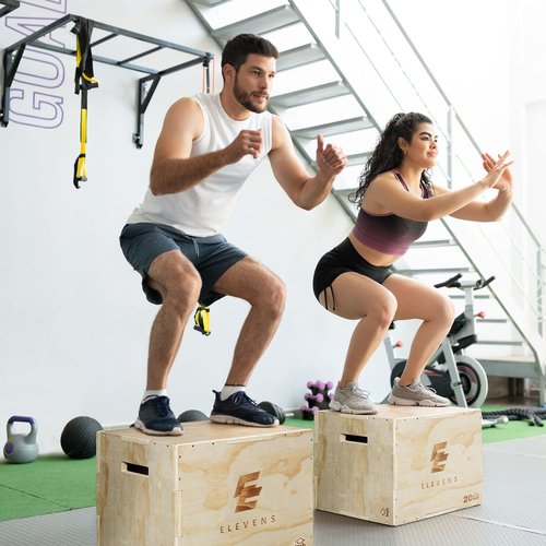 Elevens 3 in 1 Wooden Plyo Box Jump Box Plyometric Box for Jumping Trainer, Skipping, Jumping, Lunges, Box Jumps, Squats, Step-Ups, Dips (16"x12"x14")