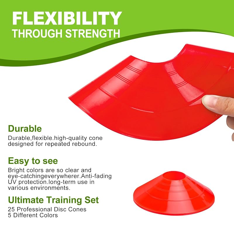 Agility Soccer Cones Set of 25/50/100 with Carry Bag – For Soccer, Basketball, Training, Indoor & Outdoor