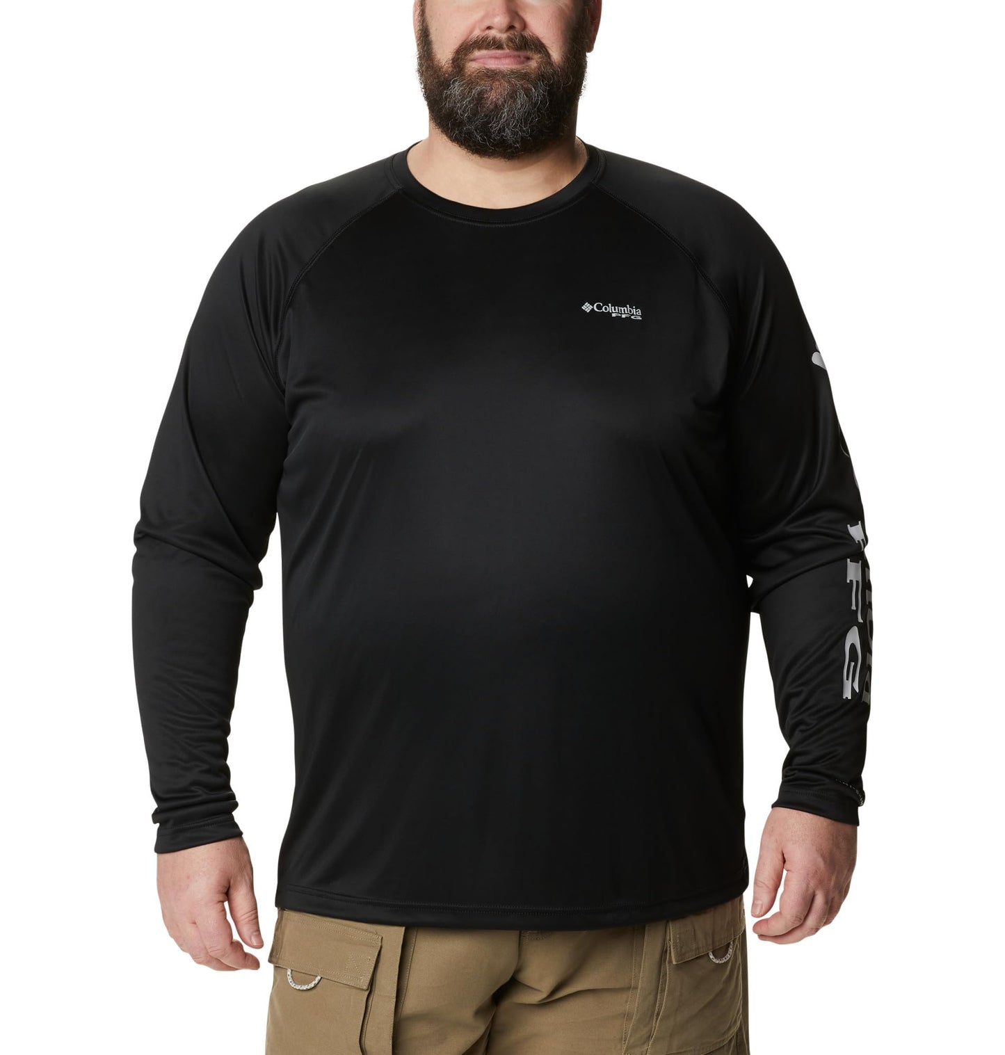 Columbia Men's PFG Terminal Tackle Long Sleeve Fishing Shirt, Black/Cool Grey Logo, Large Tall