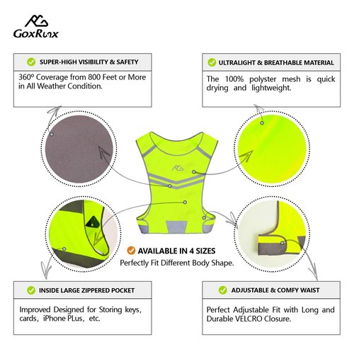 Reflective Running Vest Gear Ultralight & Comfortable Cycling Motorcycle Reflective Vest-Large Zippered Inside Pocket & Adjustable Waist- High Visibility Night Running Safety Vest (Yellow, L/XL)
