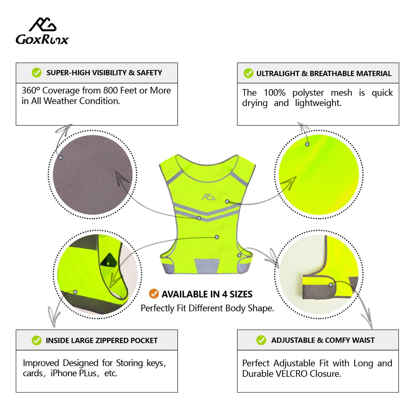 Reflective Running Vest Gear Ultralight & Comfortable Cycling Motorcycle Reflective Vest-Large Zippered Inside Pocket & Adjustable Waist- High Visibility Night Running Safety Vest (Yellow, M)