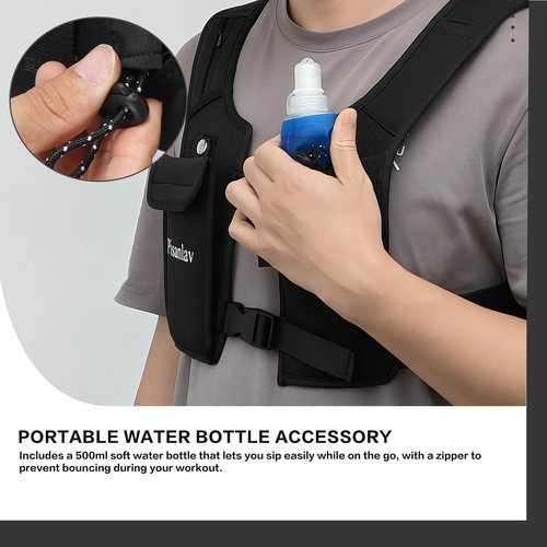 Waterproof Reflective Running Vest for 65kg+ with 500ml Hydration Bottle & Adjustable Phone Holder – Lightweight Chest/Waist Straps for Hands-Free Running, Hiking, Fitness, Climbing