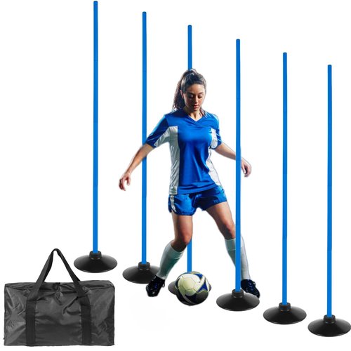 Nbguigdstr 6 Pcs 5FT Adjustable Agility Training Poles for Soccer,Basketball, Football, Horse,Dog-Speed and Agility Training Equipment Sports Training Poles with Rubber Bases and Bag（Blue）