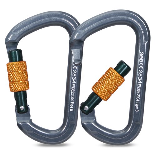 SOB Auto Locking Climbing Carabiner Clips 2Pack 28KN Heavy Duty Asymmetrical Carabiner Connector Used for Rappelling Gear Rescue Outdoor Projects Dog Leash (D-2)
