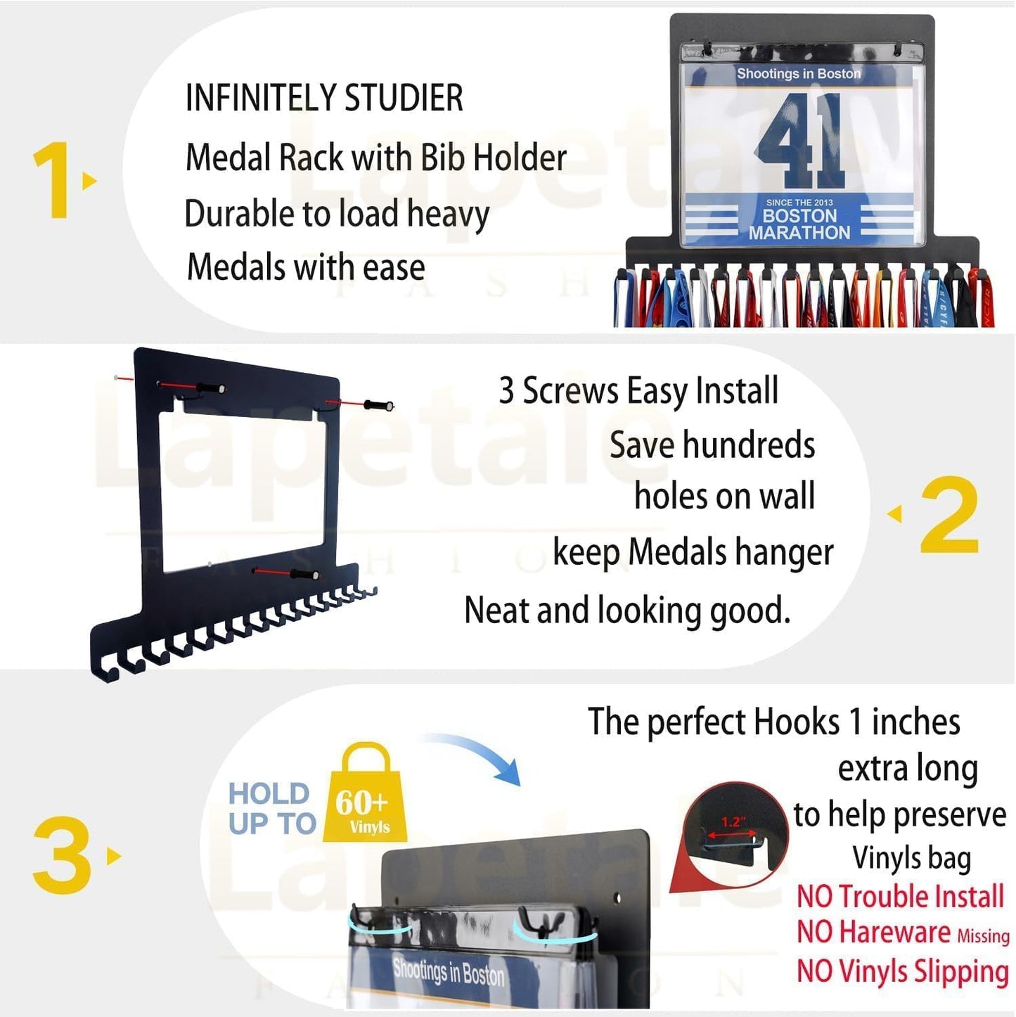 Lapetale Fashion Race Medal and Bib Display,Running Bib and Medal Display and Runner Medal Hanger Display,Medal and Bib Hanger Display, Bib and Medal Display for Wall,Gifts for Runners