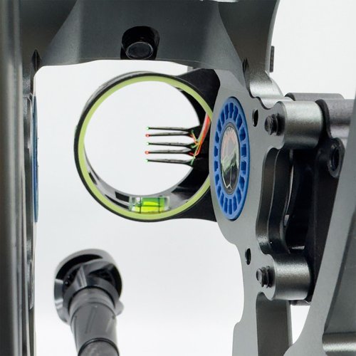 Compound Bow Sight - 5 Needle Archery Sight 019 Fiber Optic Needle. Bubble Level. with Rheostat lamp and Reversible mounting Design