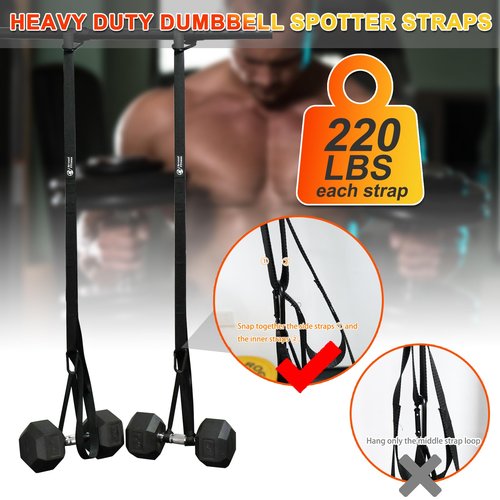 J Bryant Adjustable Dumbbell Spotter Straps – Heavy Duty Weight Lifting, 220LB Capacity Per Strap, 5 Quick-Adjust Positioning Points, Compatible with Squat Racks & Pull-Up Bars for Home & Gym