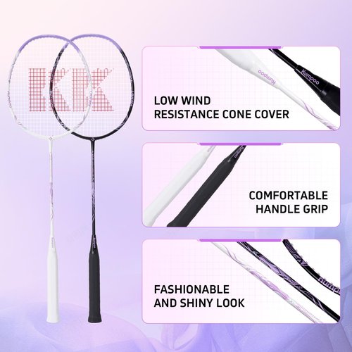 KUMPOO Badminton Set with 2 Carbon Shaft Badminton Rackets, Replacement Overgrips, 1 Racket Bag, Professional Badminton Racquet 3U-87g Lightweight for Beginners Outdoor Games, LD-01 White+Black