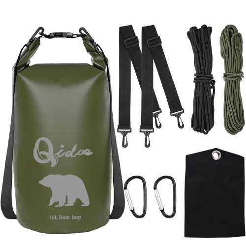 Qidoe Bear-Proof Food Bag Hanging System - 10L Waterproof Bear Bag with Pulley, Ropes, Hooks for Camping, Backpacking
