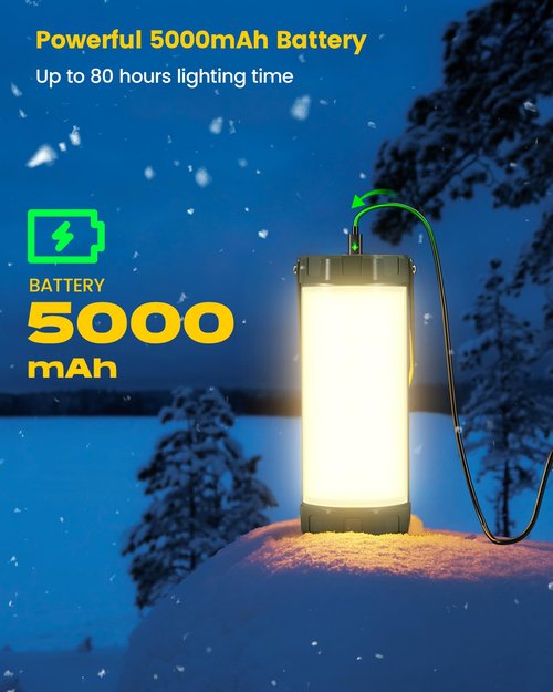 Glocusent Camping Lantern Rechargeable, Up to 80Hrs, 5000mAh 106 LED Lantern with 5 Brightness 3 Modes & SOS, IP68 Waterproof, Max 1200LM, Camping Light for Power Outages Hiking Emergency Hurricane