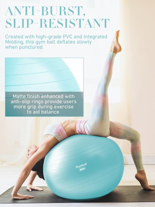PhysKcal Exercise Yoga Ball Chair with Pilates Ball Set to Strengthen Cores, Balance and Stability, Relieve Pelvic and Lower Back Pain (Sky Blue, M (22-25''/58-65cm))