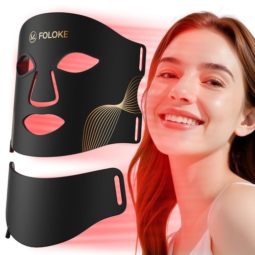 FOLOKE LED Light Therapy Mask Skin Care, LEDs face mask & neck mask Red - Wavelength for Home Use,– Advanced Skincare Made Easy （JET）