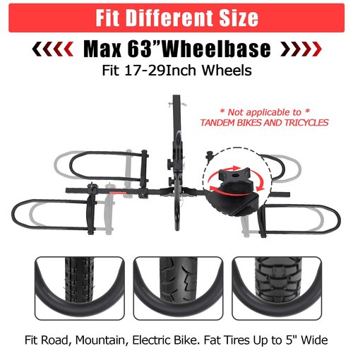 Fat Tire Bike Rack for 2 Bikes, 180Lbs Foldable Platform Carrier, Ebike Hitch Rack with 2-Inch Hitch, Fits SUV, Truck, RV