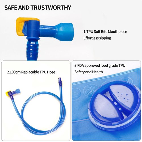 Unigear Hydration Bladder, 1.5L/2L/2.5L/3L Water Bladde Non-BPA and odorless for Backpacking, Biking, Hiking and Camping (Blue, 2L)