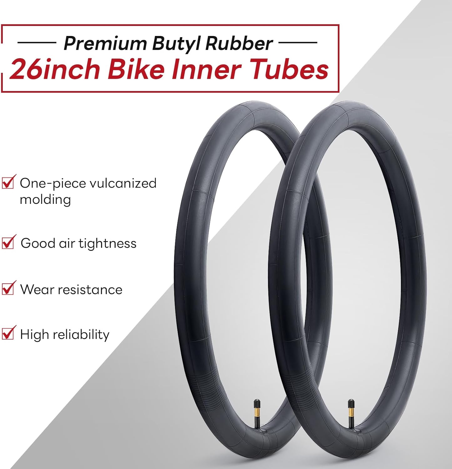 26x1.75/1.95/2.0/2.10/2.125 Inch AV48mm Bike Tubes 26" Replacement Bicycle Inner Tubes (2 PCS) Reliable 26 x 1.75-2.125 Inner Tubes Schrader Valve for City/Road/Mountain/Cruiser Cycling Scenarios