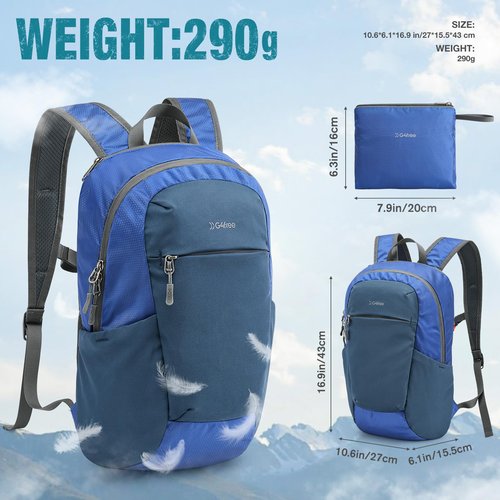 G4Free Packable Hiking Backpack 20L Lightweight Foldable Travel Daypack with Thickened Back Panel for Men Women(Blue)