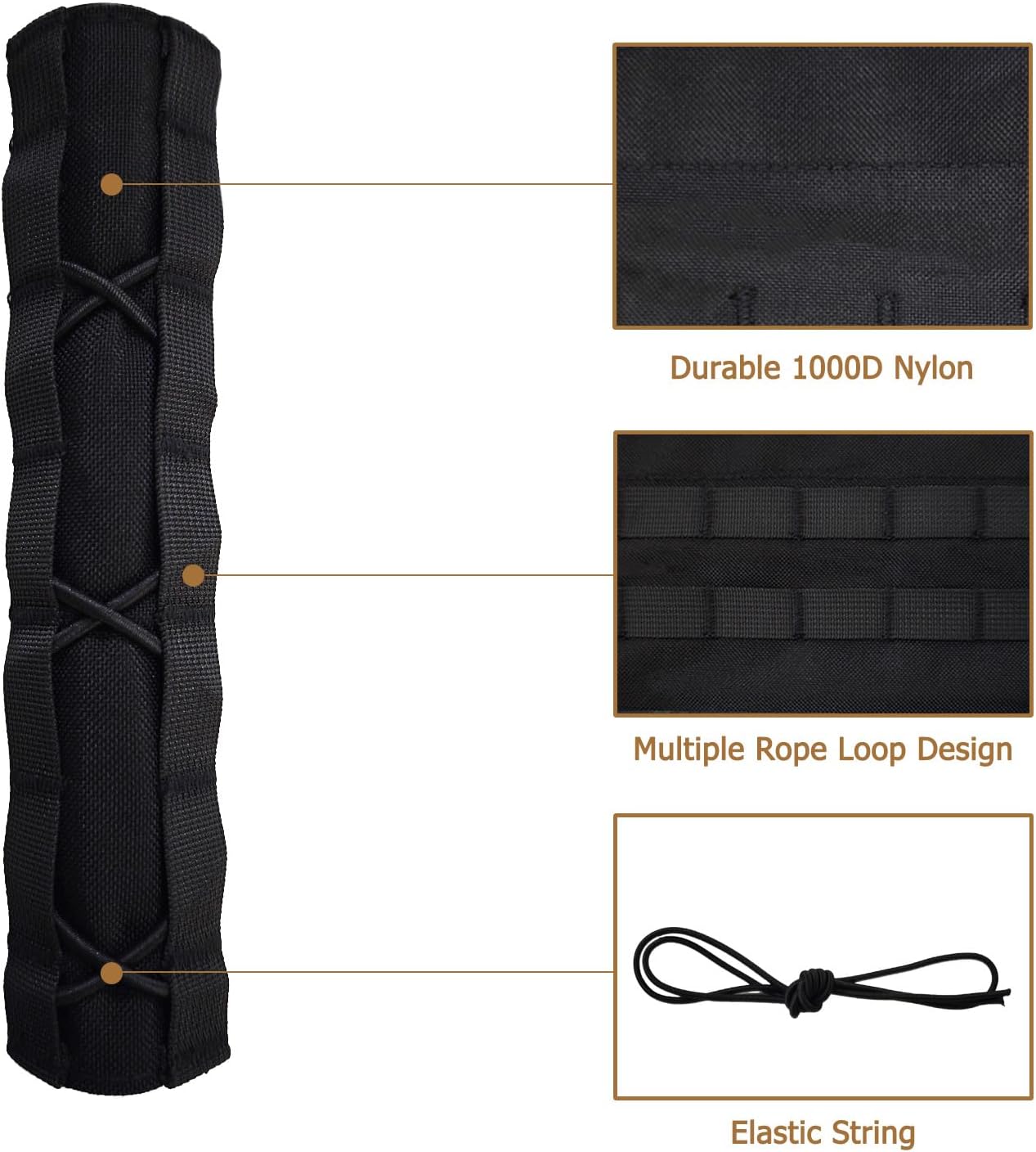 2 Pack Quick Release Suppressor Cover in 1000D Nylon - 8.7In Tactical Pouch with Adjustable Molle System for Tactical Tools & Accessories, Hunting, Outdoor