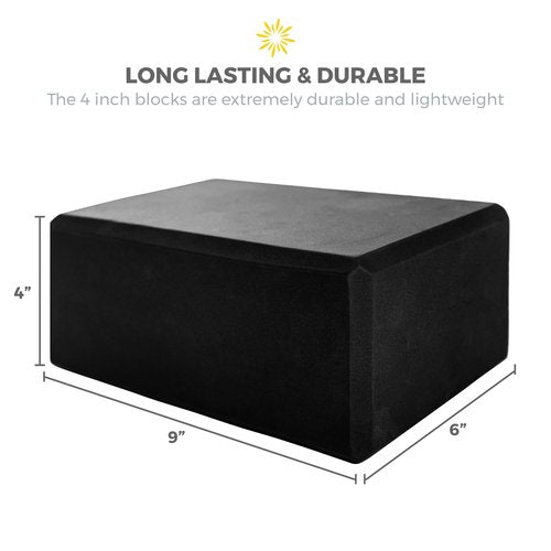 Sunshine Yoga 4" Yoga Block, 10 Pack Bulk EVA Foam Yoga Blocks, Firm and Supportive Yoga Brick for Stretching and Workout, Balance Foam for Schools and Studios, 4" x 6" x 9", Black